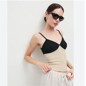 REFORMATION April V-Neck Contrast Organic Cotton Top